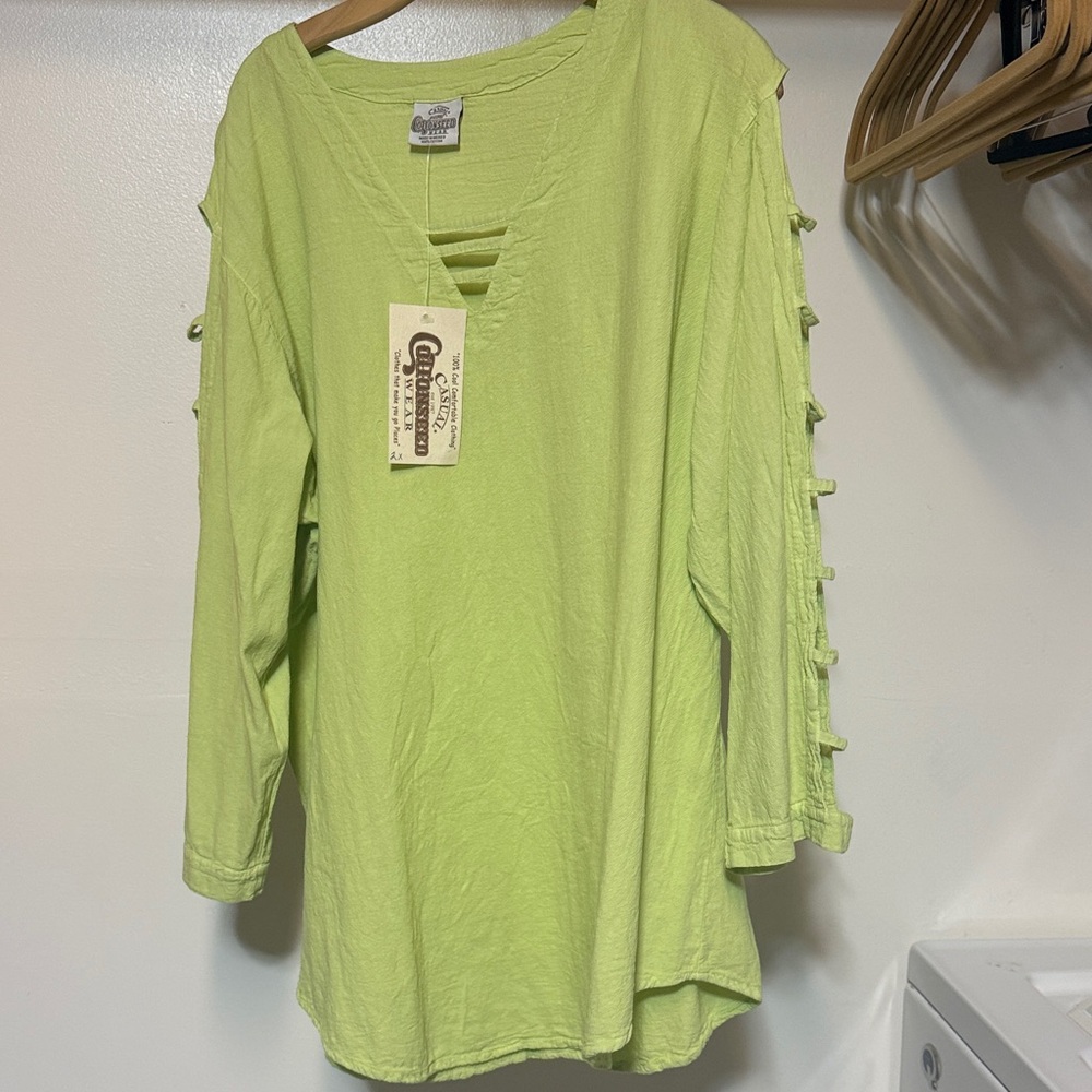 Cottonseed  Lime Green Long Sleeve Top with Button Detail